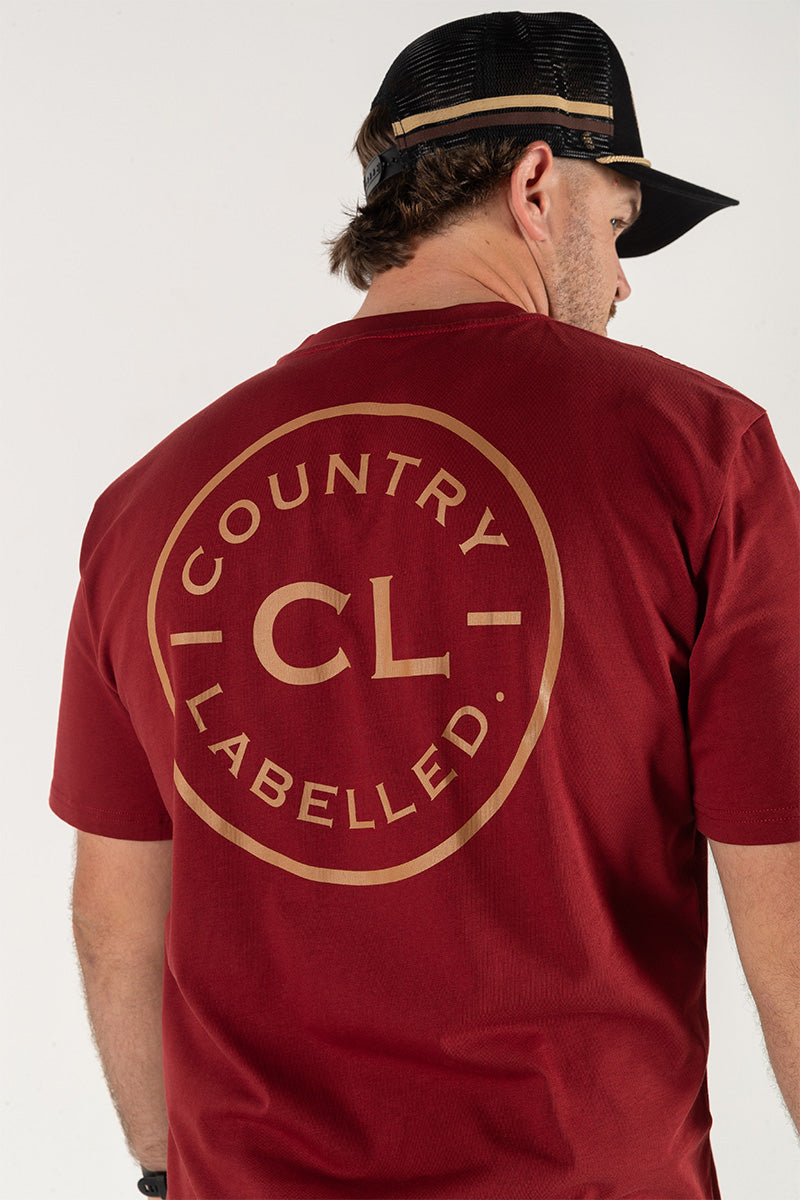 Mens Classic Signature CL T Shirt - Burgundy - Tan Logo