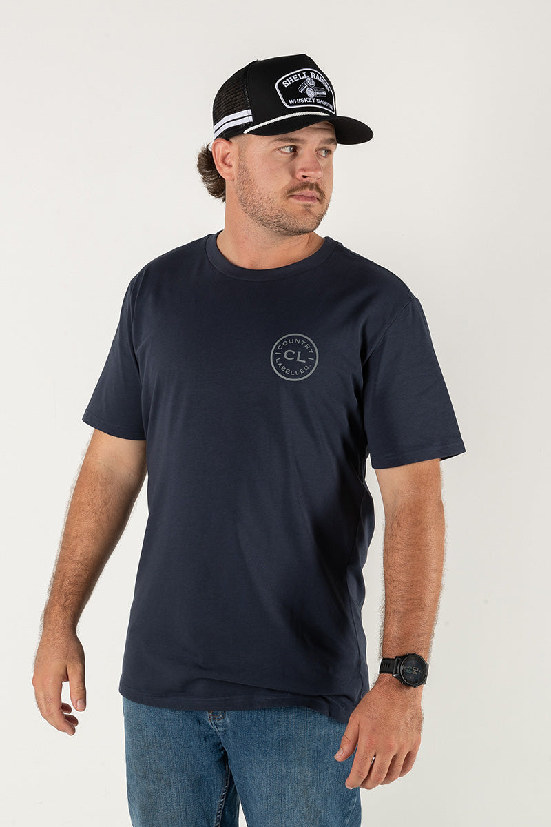 Mens Classic Signature CL T Shirt - Navy - Grey Logo