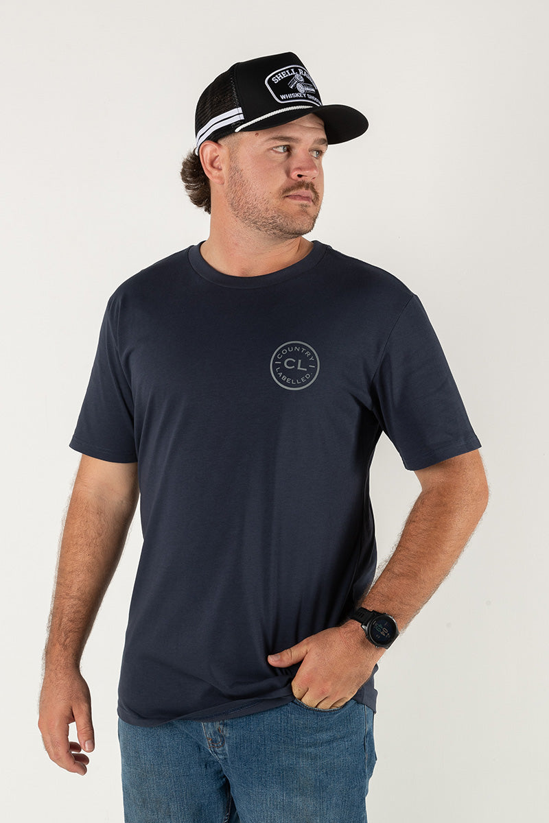 Mens Classic Signature CL T Shirt - Navy - Grey Logo