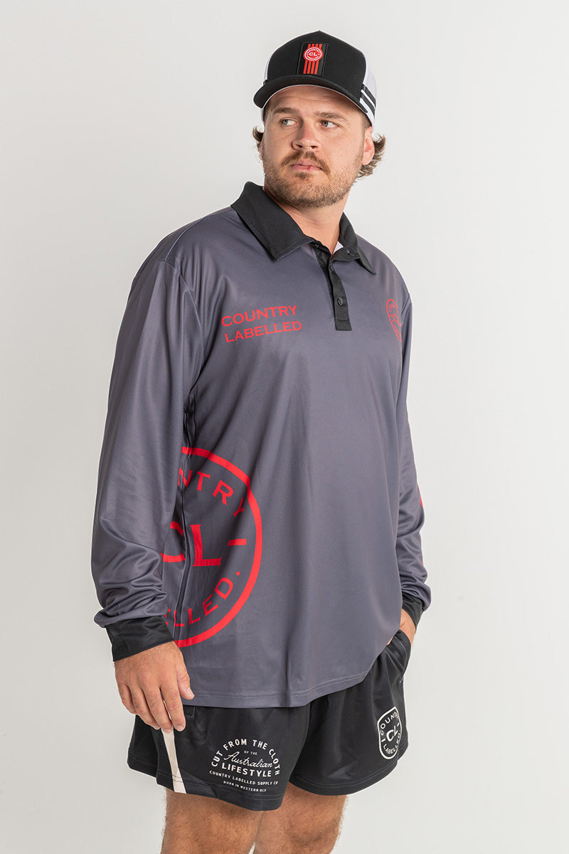 Signature Fishing Shirt - Storm Grey & Red