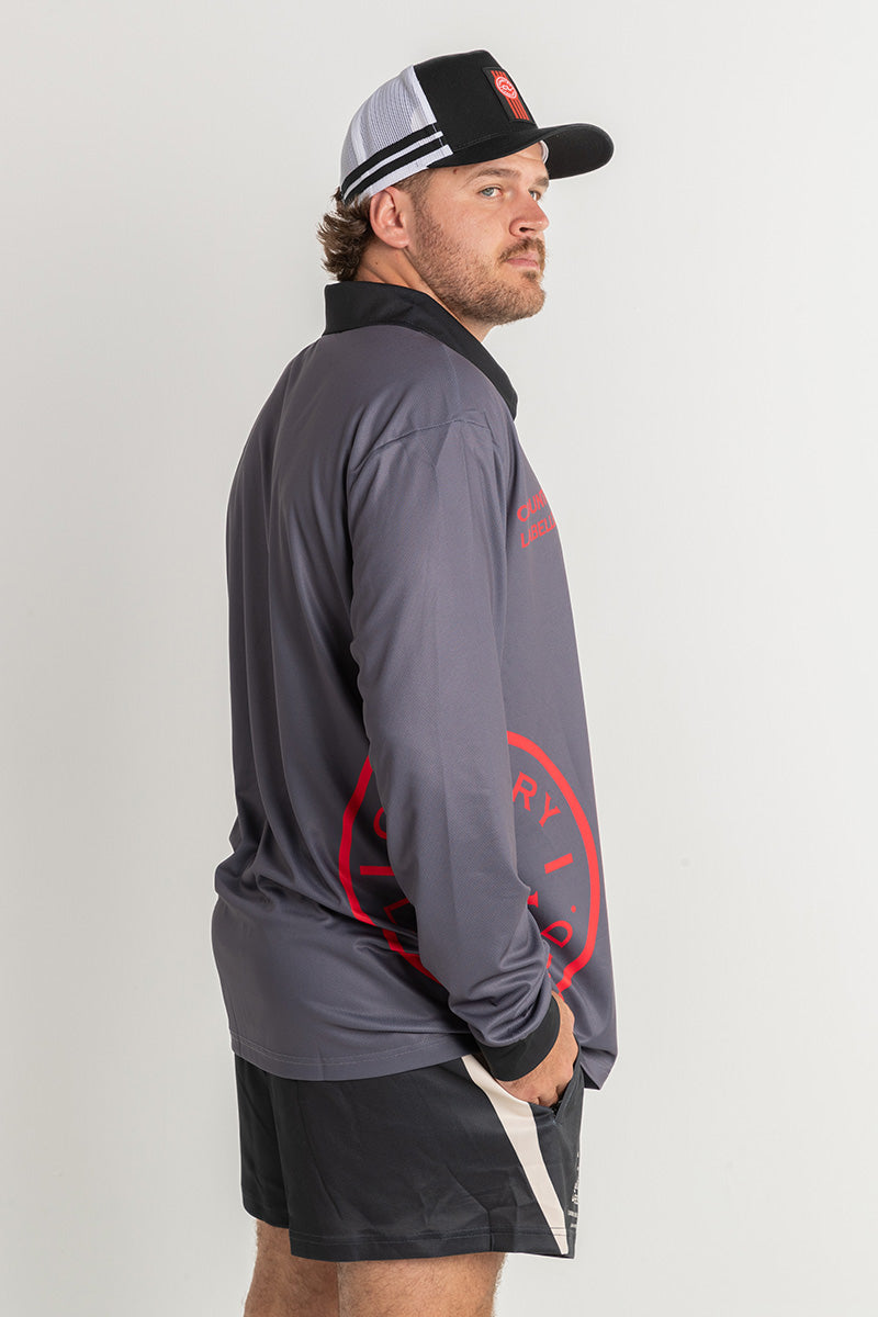 Signature Fishing Shirt - Storm Grey & Red