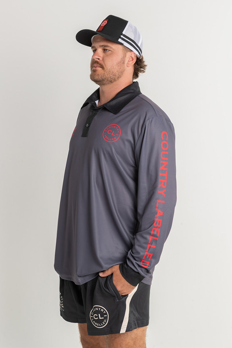 Signature Fishing Shirt - Storm Grey & Red