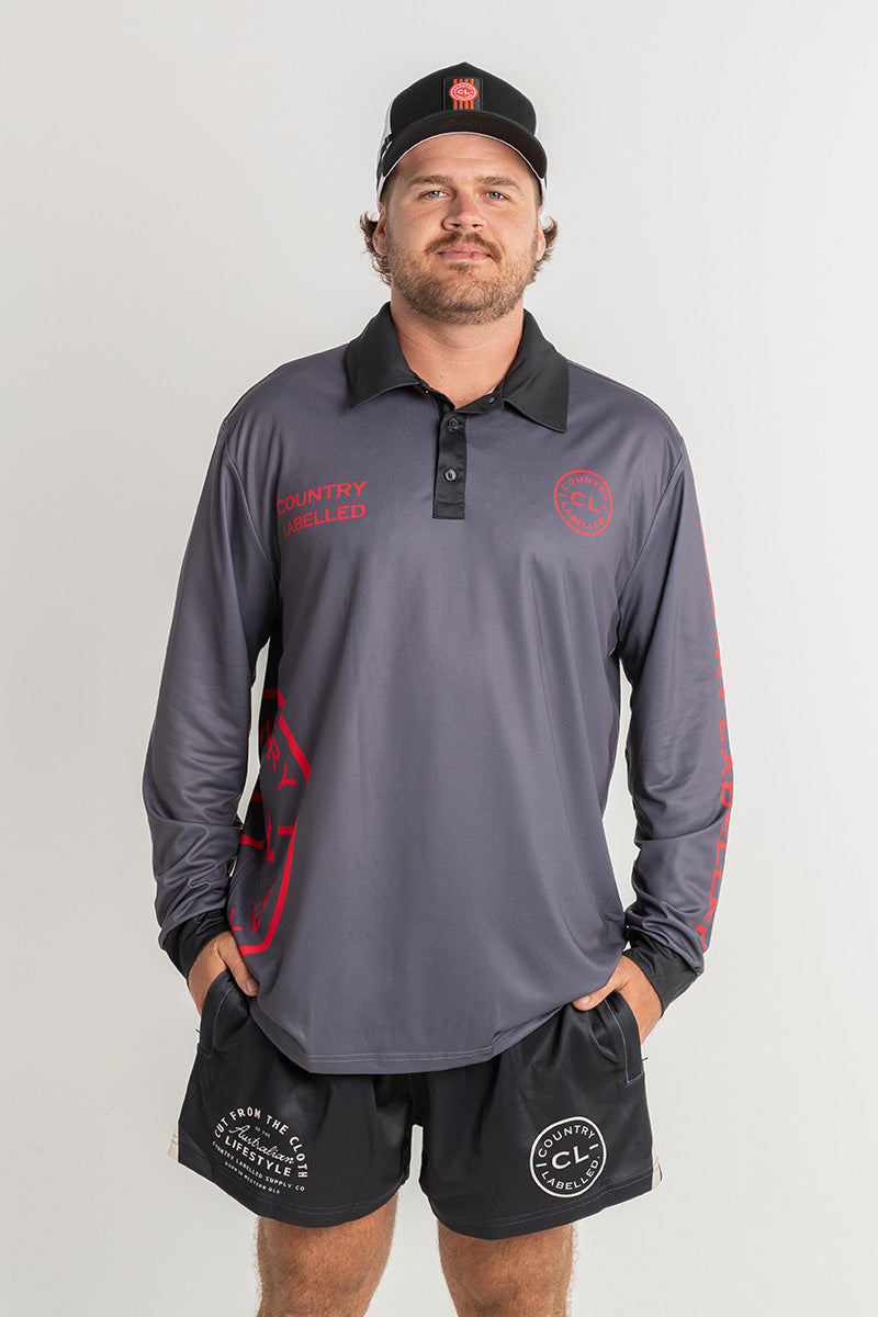 Signature Fishing Shirt - Storm Grey & Red