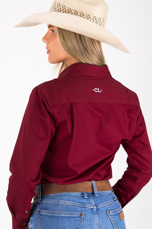 THE MATILDA FULL BUTTON WORK SHIRT - BURGUNDY