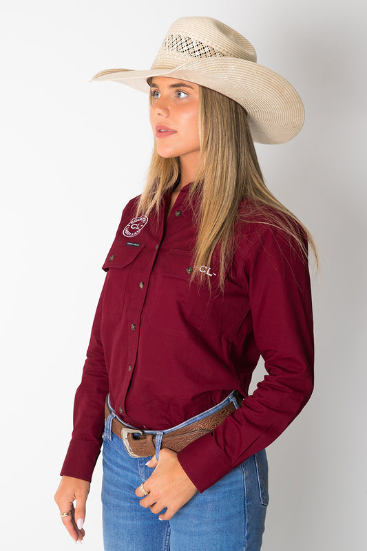 THE MATILDA FULL BUTTON WORK SHIRT - BURGUNDY
