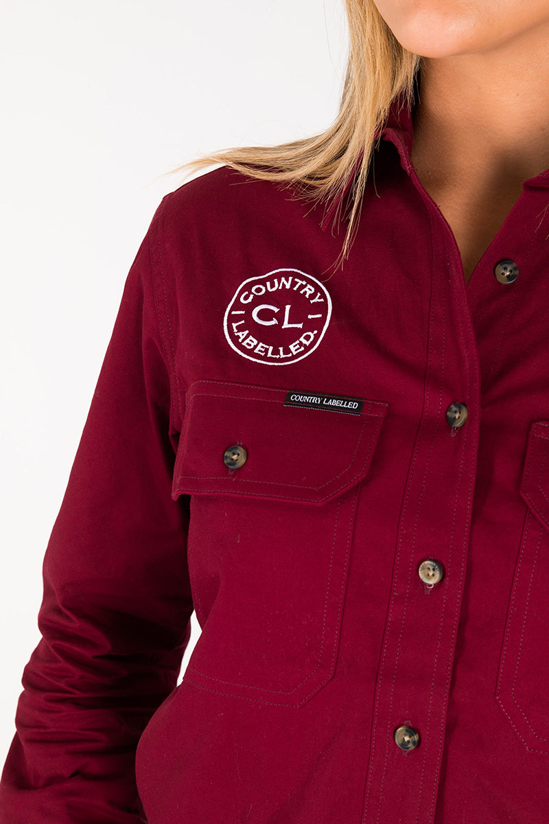 THE MATILDA FULL BUTTON WORK SHIRT - BURGUNDY