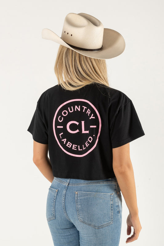 Women's Classic Signature CL Crop T Shirt  - Black - Dusty Pink Logo