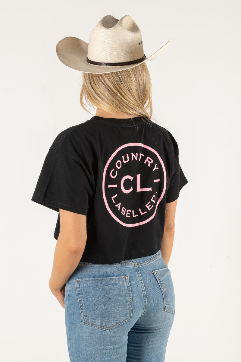 Women's Classic Signature CL Crop T Shirt - Black - Dusty Pink Logo