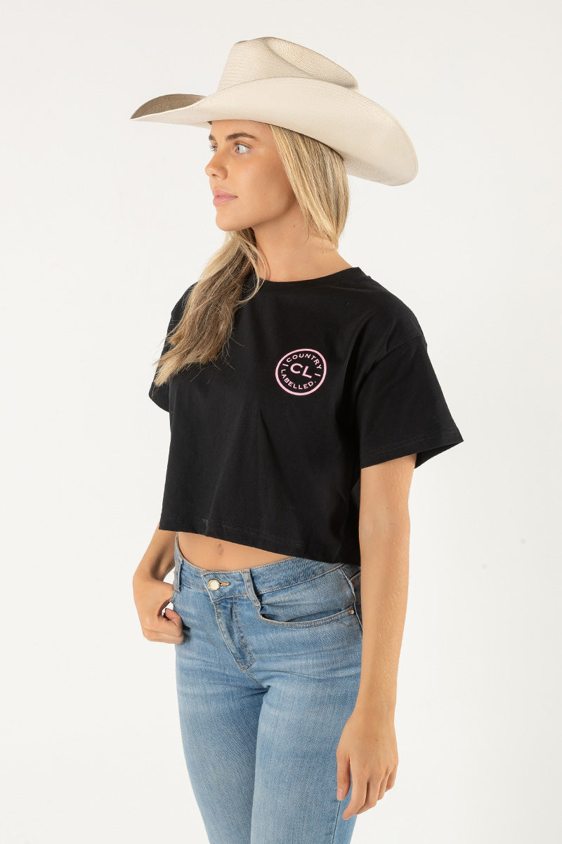 Women's Classic Signature CL Crop T Shirt - Black - Dusty Pink Logo