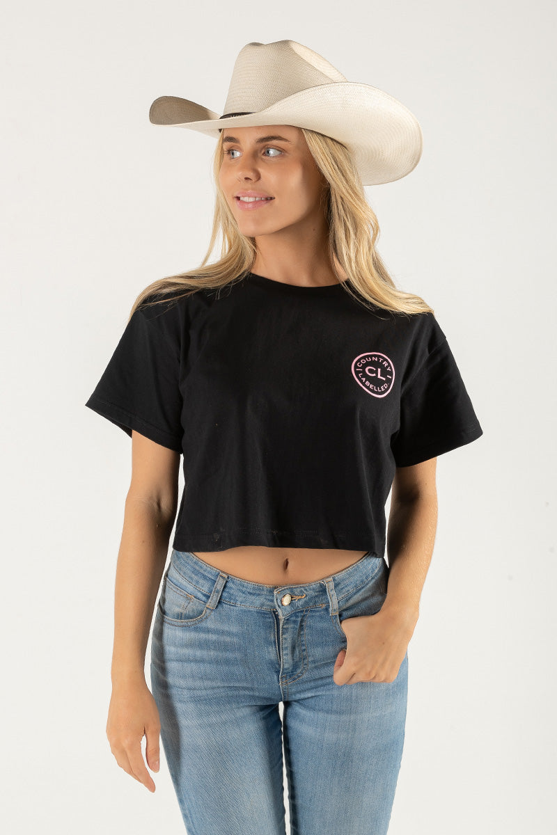 Women's Classic Signature CL Crop T Shirt - Black - Dusty Pink Logo