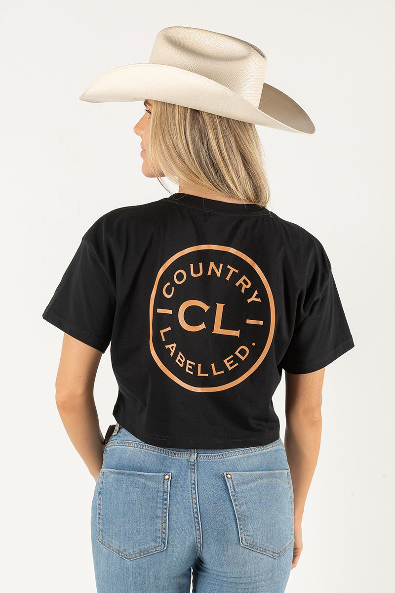 Women's Classic Signature CL Crop T Shirt - Black - Tan Logo