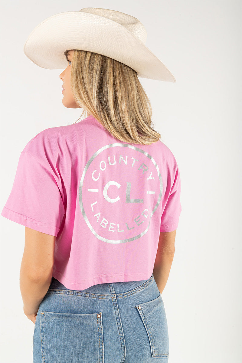 Women's Classic Signature CL Crop T Shirt - Bubblegum - Silver Logo