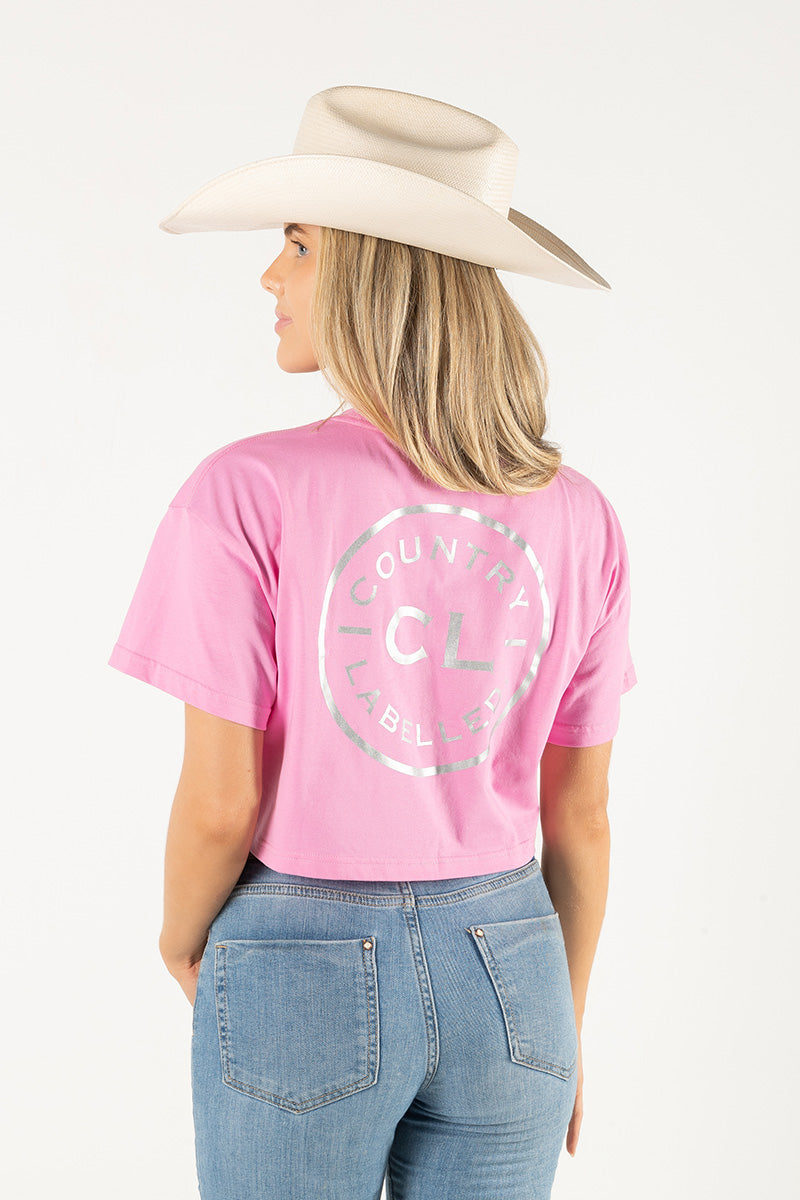 Women's Classic Signature CL Crop T Shirt - Bubblegum - Silver Logo