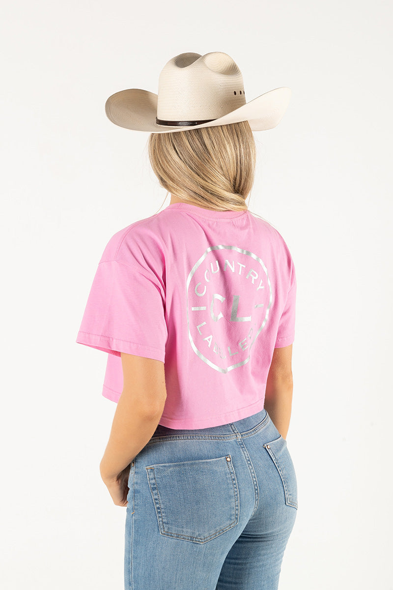 Women's Classic Signature CL Crop T Shirt - Bubblegum - Silver Logo