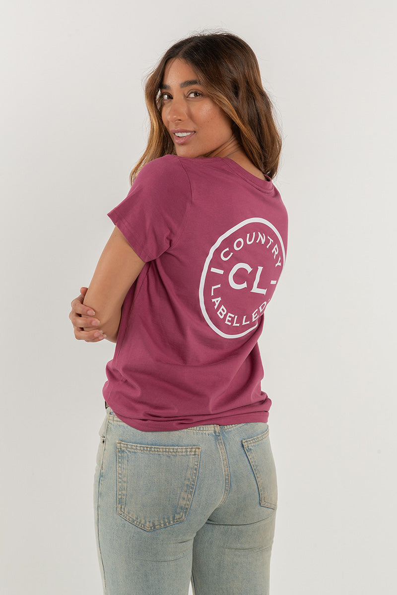 Women's Classic Signature CL T Shirt  - Berry - White Logo