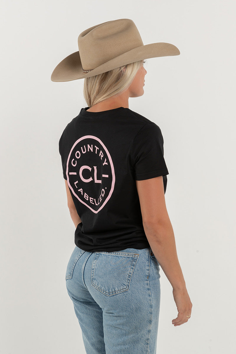 Women's Classic Signature CL T Shirt  - Black - Dusty Pink Logo