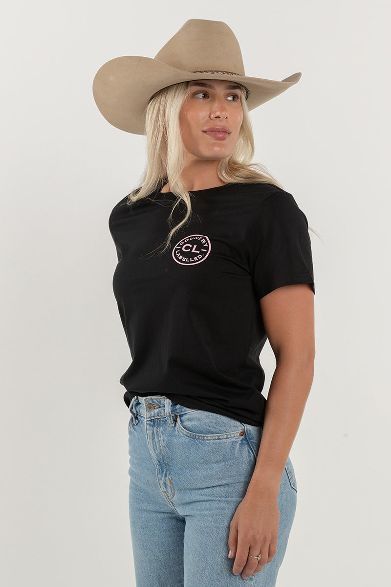 Women's Classic Signature CL T Shirt  - Black - Dusty Pink Logo