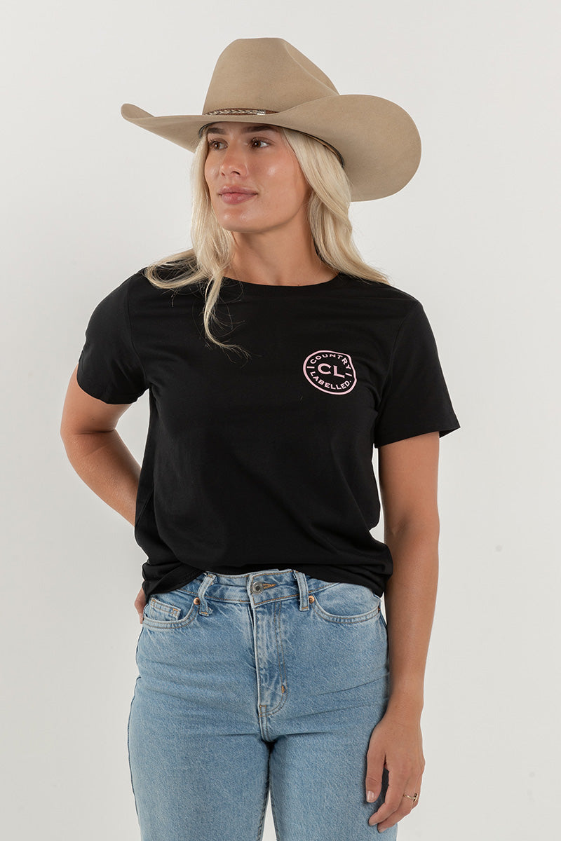 Women's Classic Signature CL T Shirt - Black - Dusty Pink Logo