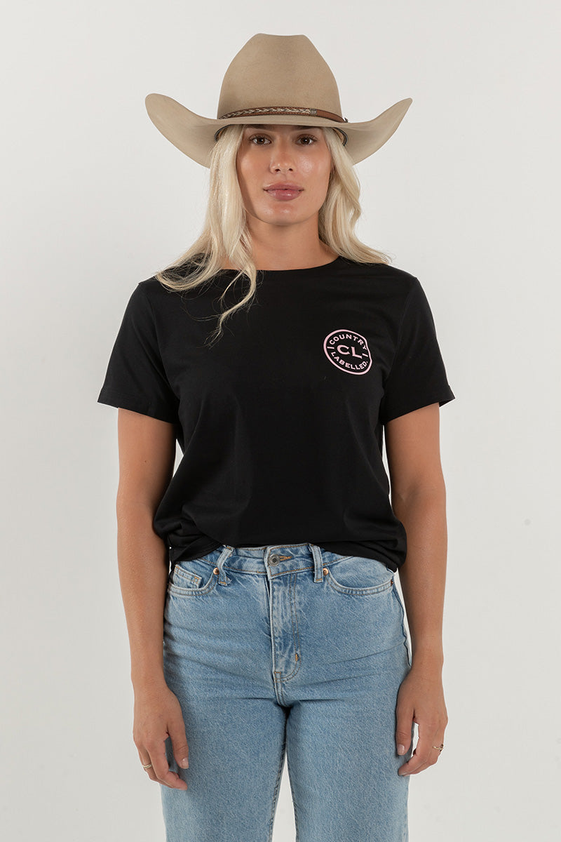 Women's Classic Signature CL T Shirt  - Black - Dusty Pink Logo