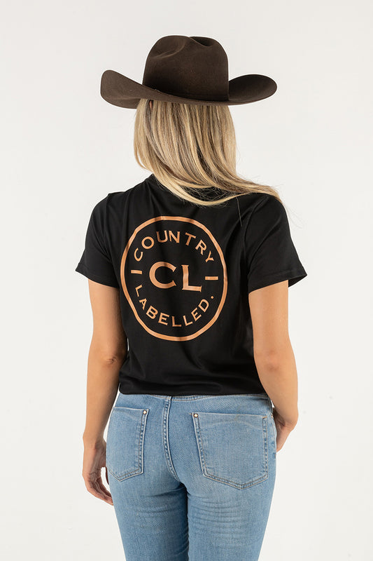 Women's Classic Signature CL T Shirt  - Black - Tan Logo