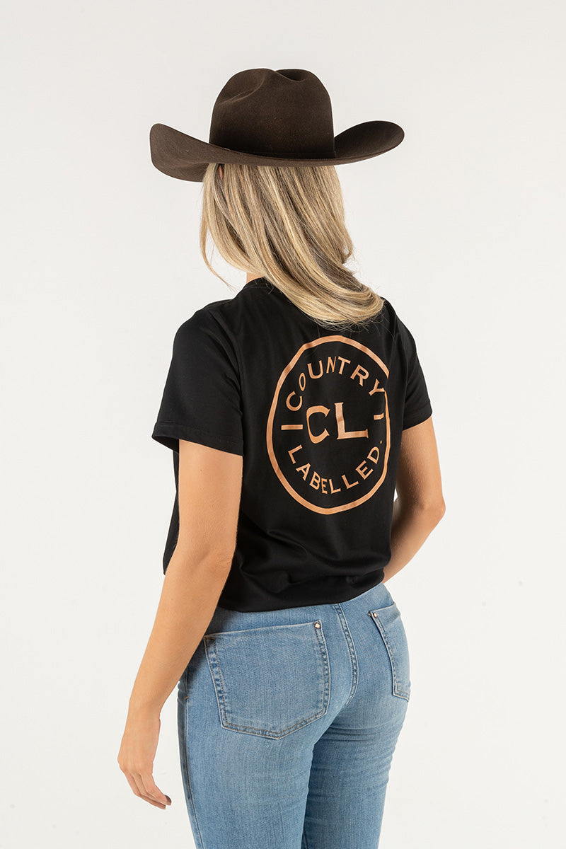 Women's Classic Signature CL T Shirt - Black - Tan Logo