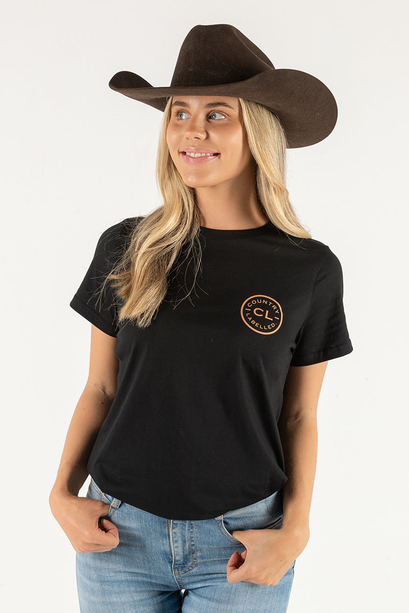 Women's Classic Signature CL T Shirt - Black - Tan Logo