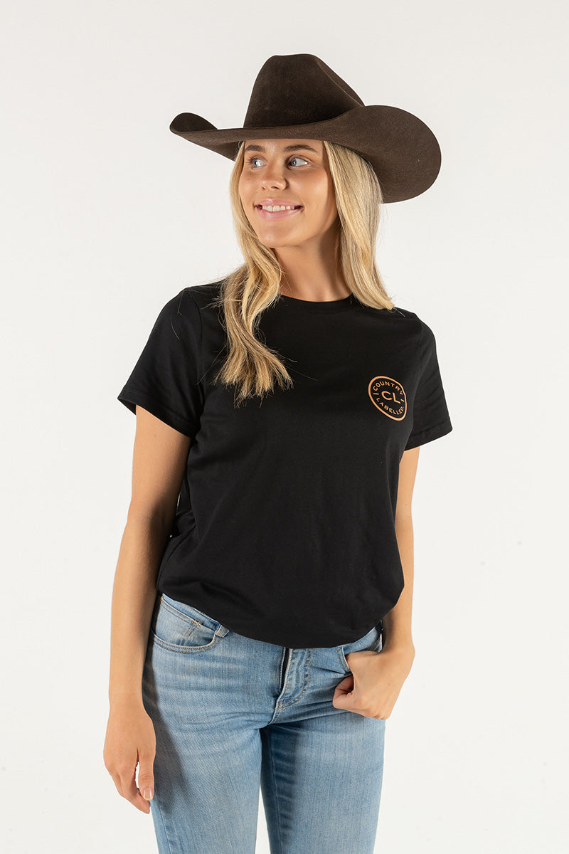 Women's Classic Signature CL T Shirt - Black - Tan Logo