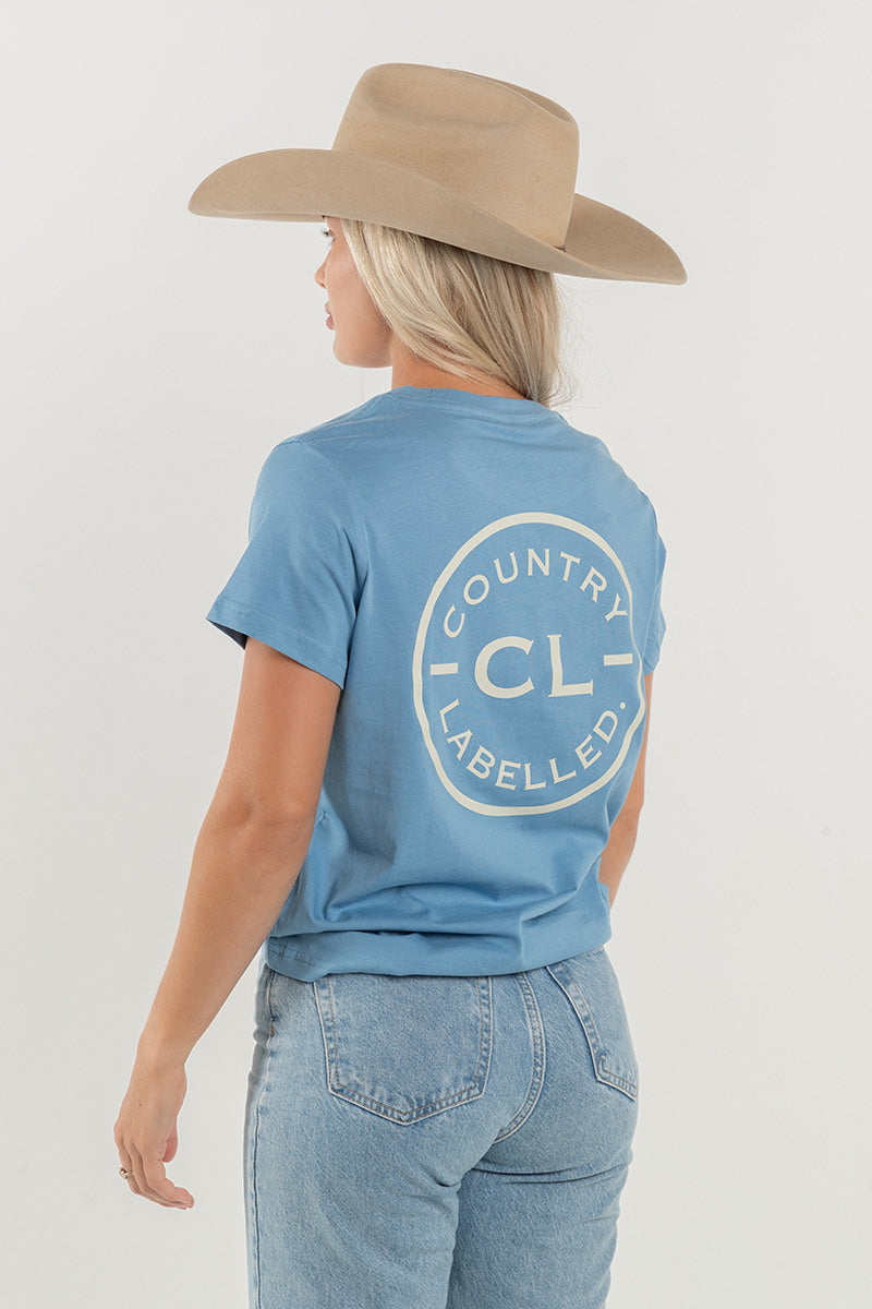 Women's Classic Signature CL T Shirt - Carolina Blue - Cream Logo