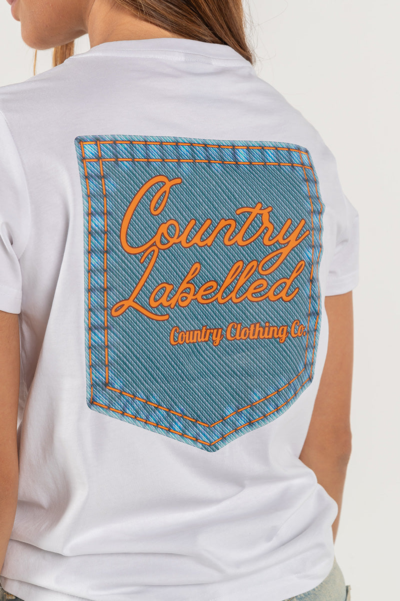Women's Classic Signature CL T Shirt - White - Denim Patch Logo