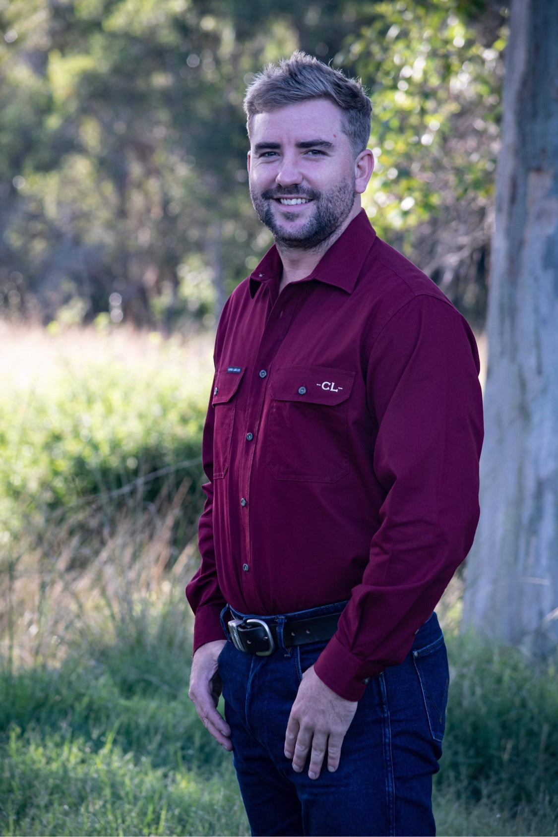 The Sale Yard Full Button Work Shirt - Burgundy