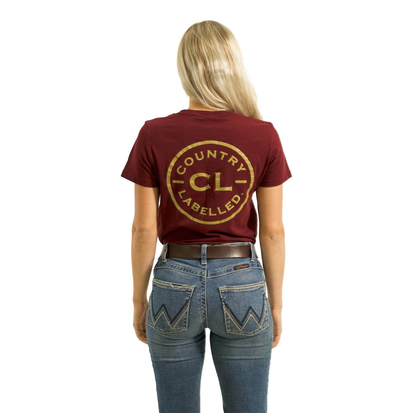Women's Classic Signature CL T Shirt - Burgundy - Gold Logo