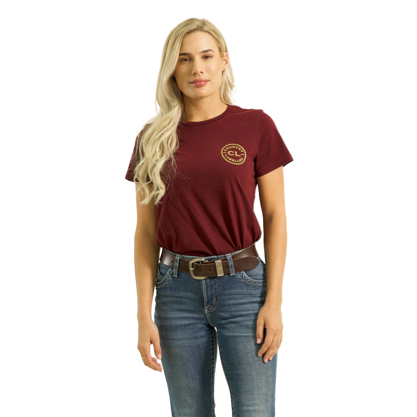 Women's Classic Signature CL T Shirt  - Burgundy - Gold Logo