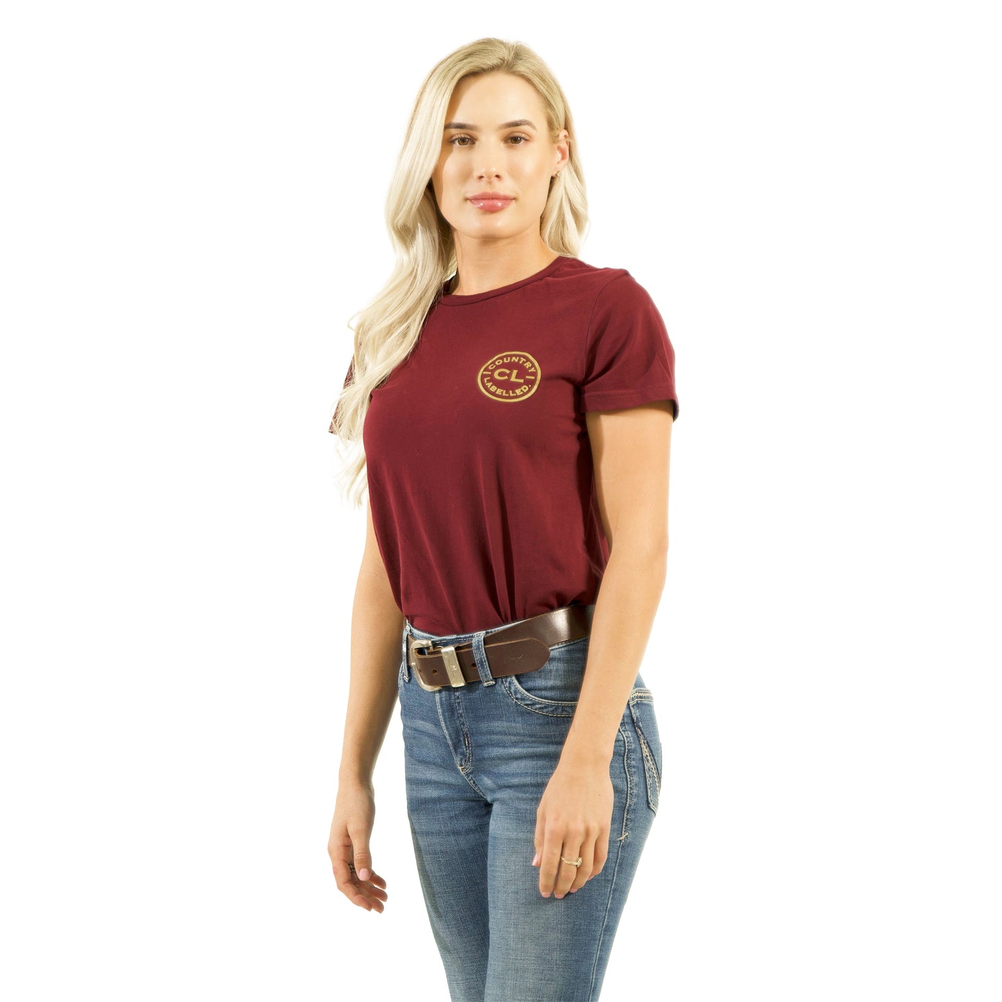 Women's Classic Signature CL T Shirt  - Burgundy - Gold Logo