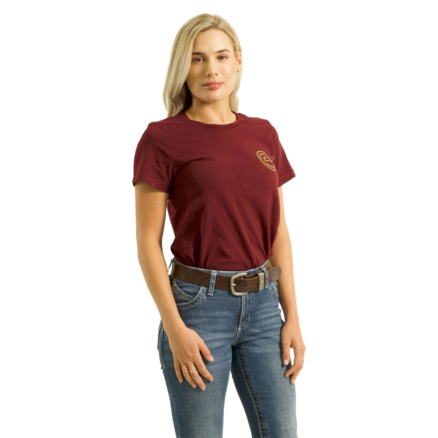 Women's Classic Signature CL T Shirt  - Burgundy - Gold Logo