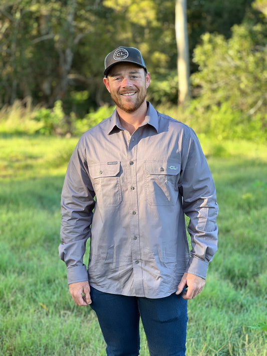 The Sale Yard Full Button Work Shirt - Grey