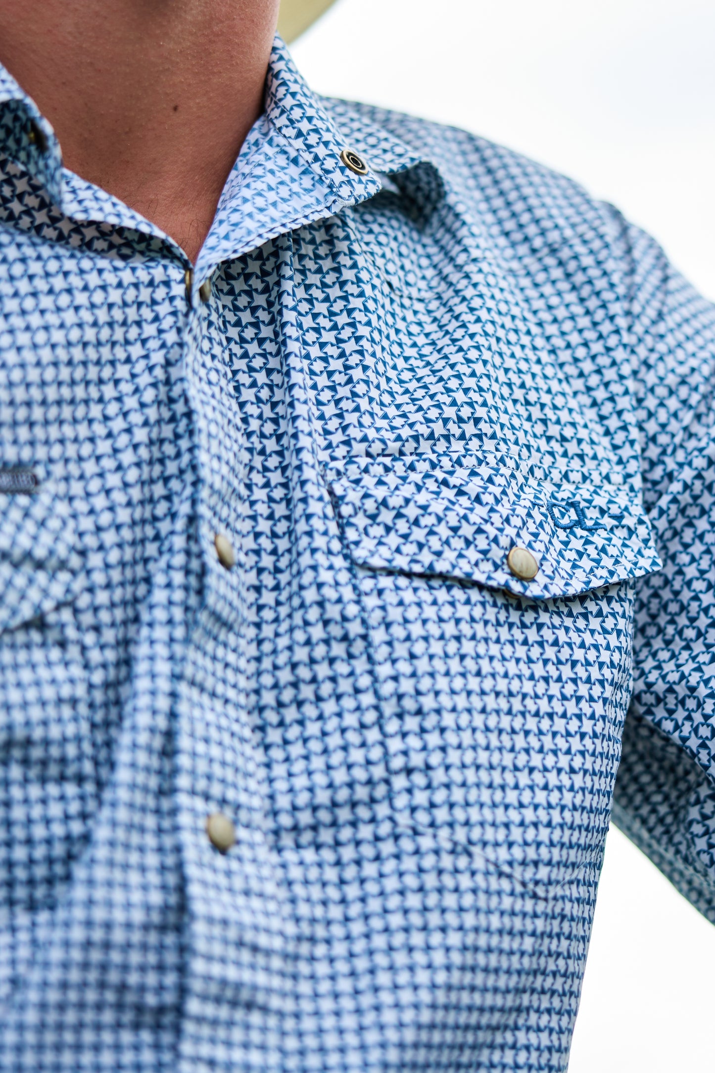 CL Cowboy Pearl Snap Button Up - Blue & White Star Print