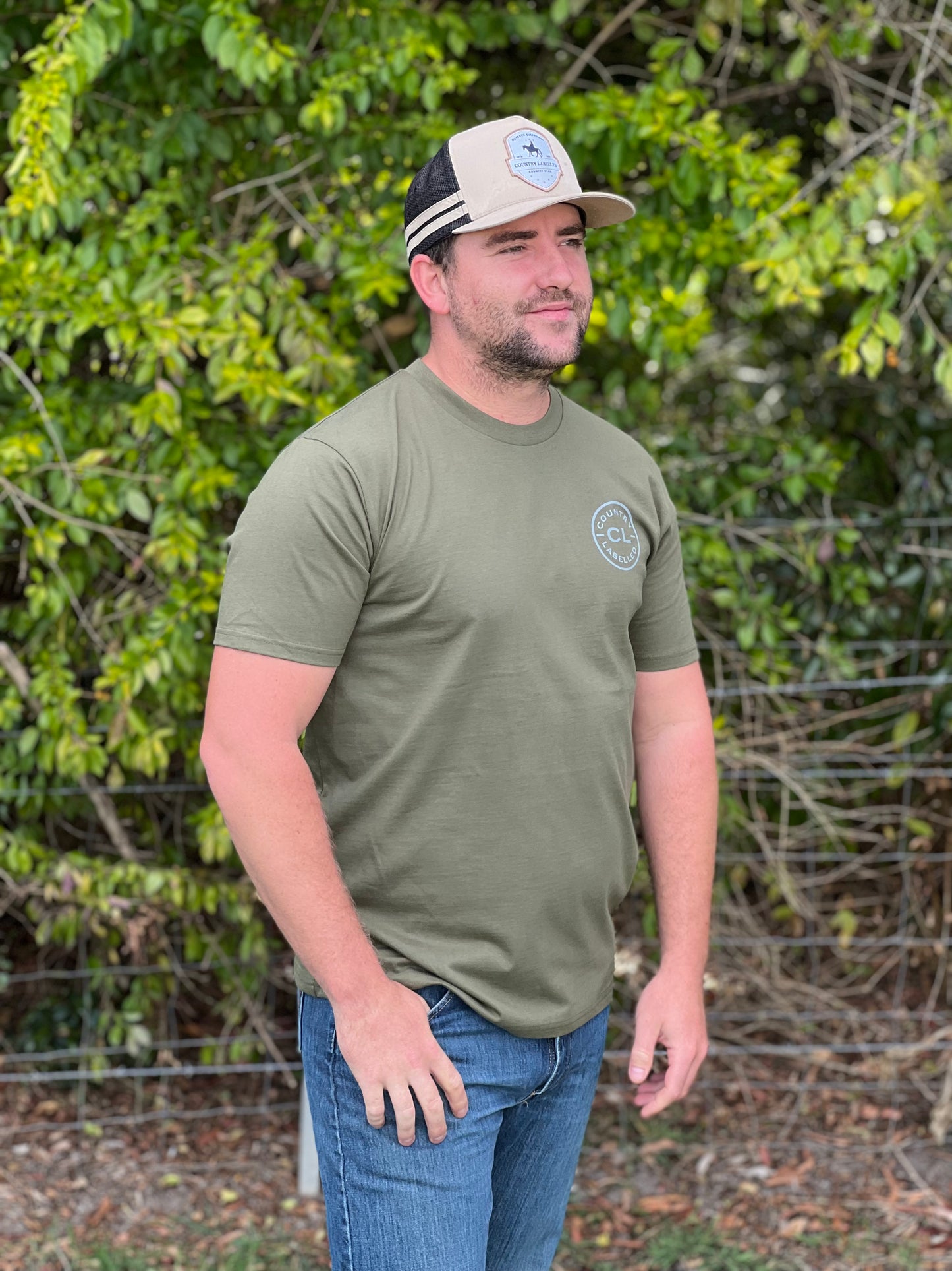 Mens Classic Signature CL T Shirt - Army Green - Grey Logo