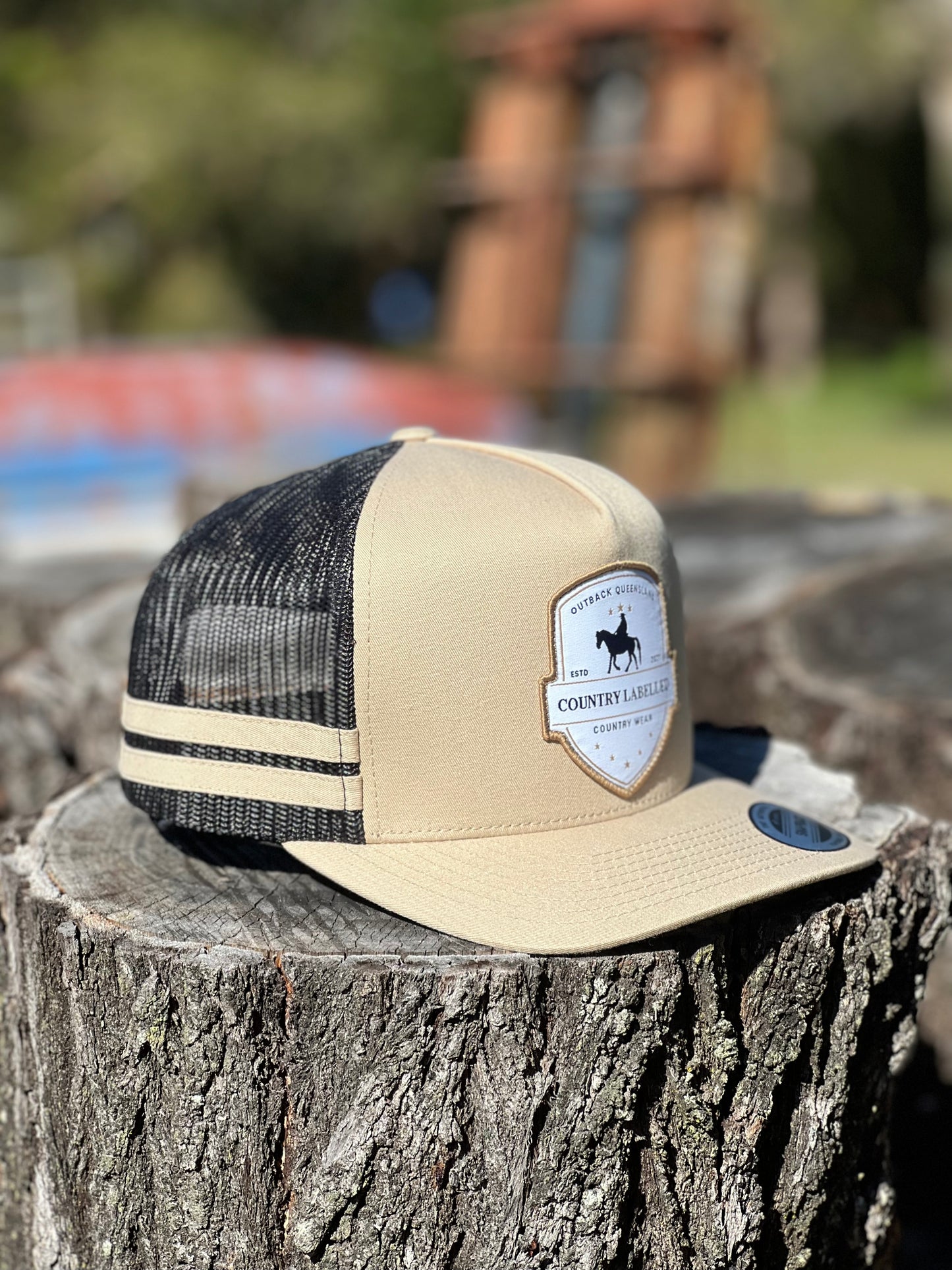 Country Labelled Stripe Cap Khaki & Black