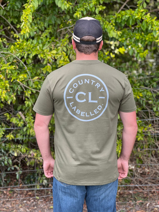 Mens Classic Signature CL T Shirt - Army Green - Grey Logo