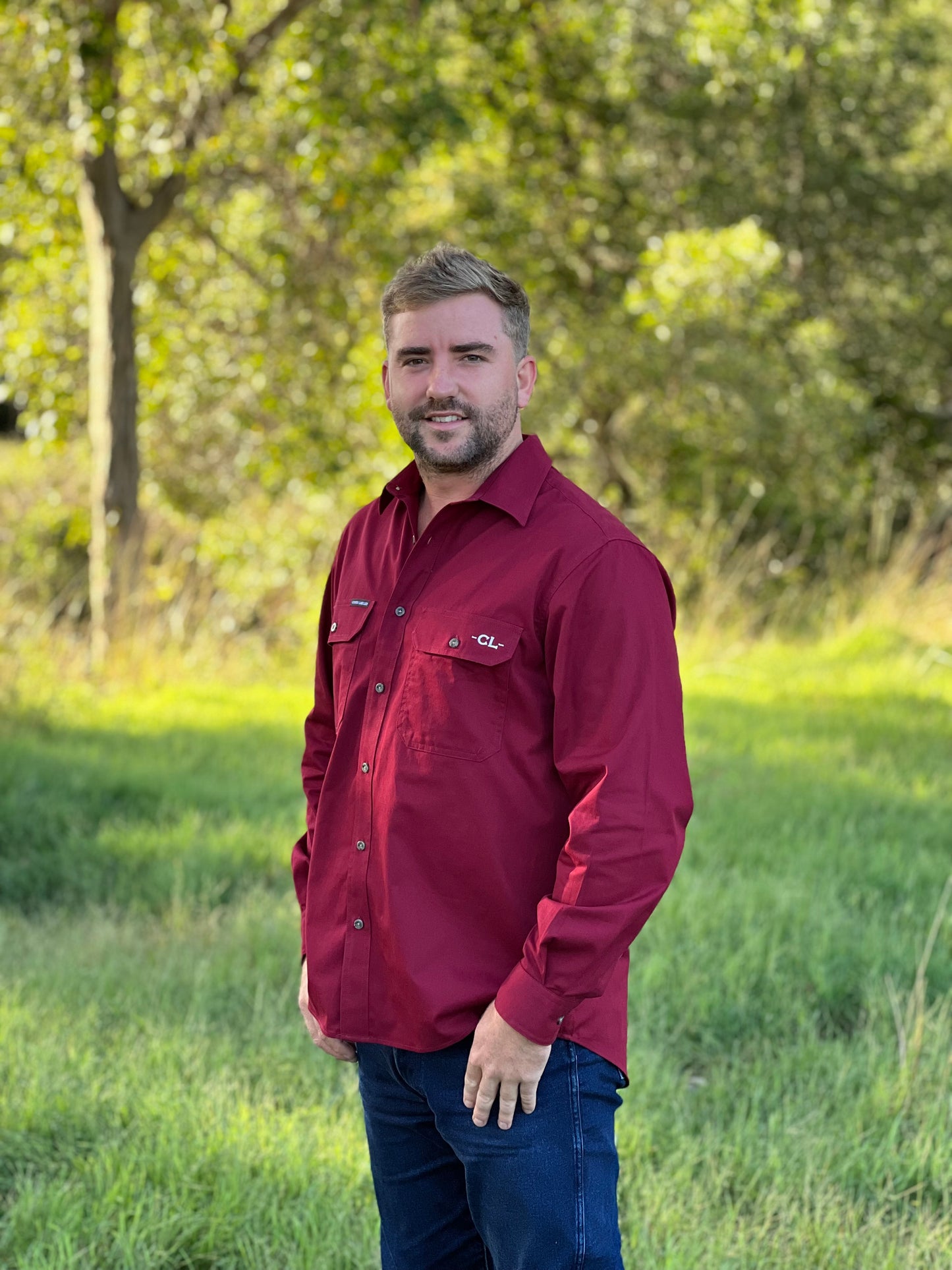 The Sale Yard Full Button Work Shirt - Burgundy