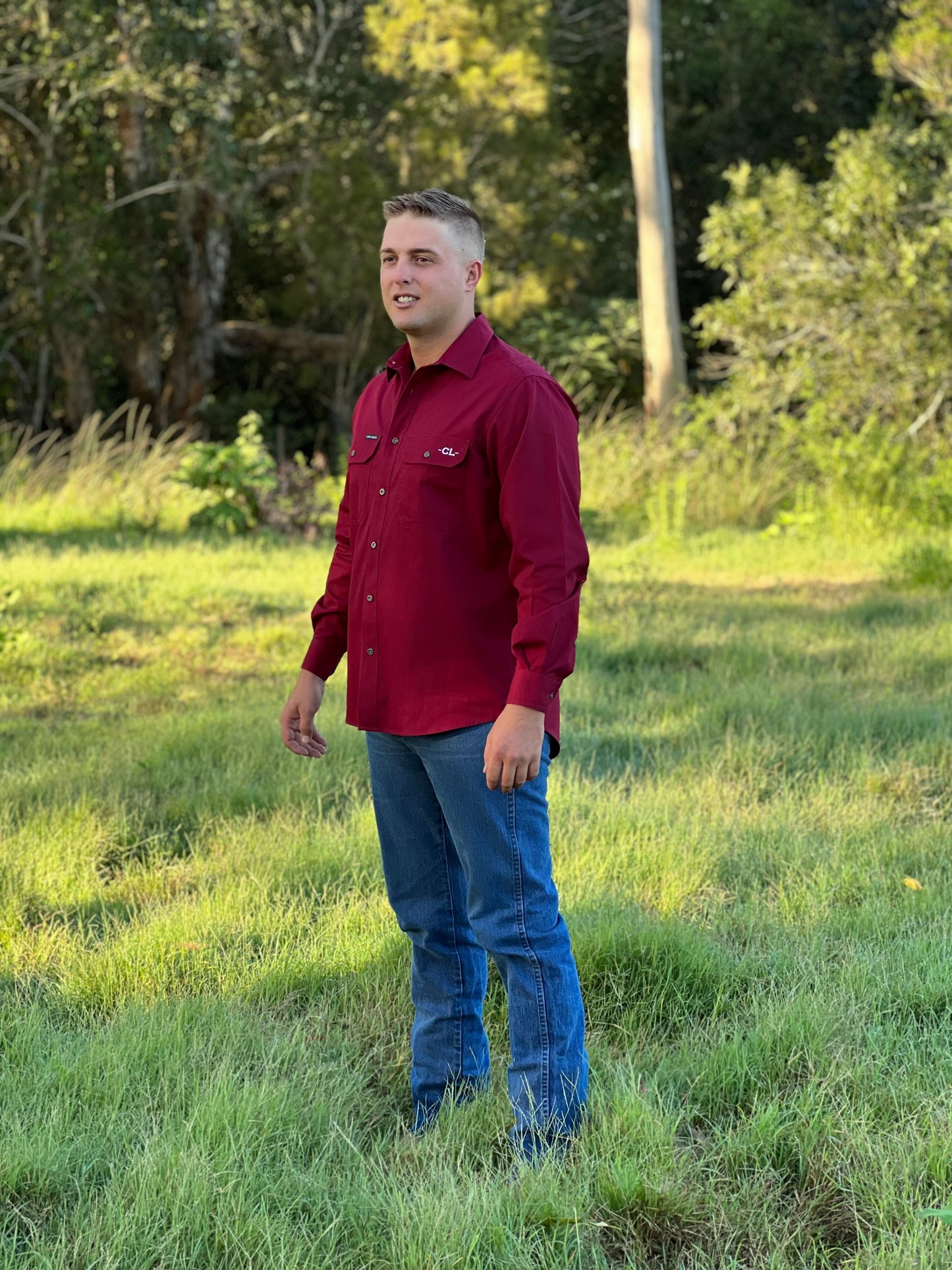 The Sale Yard Full Button Work Shirt - Burgundy