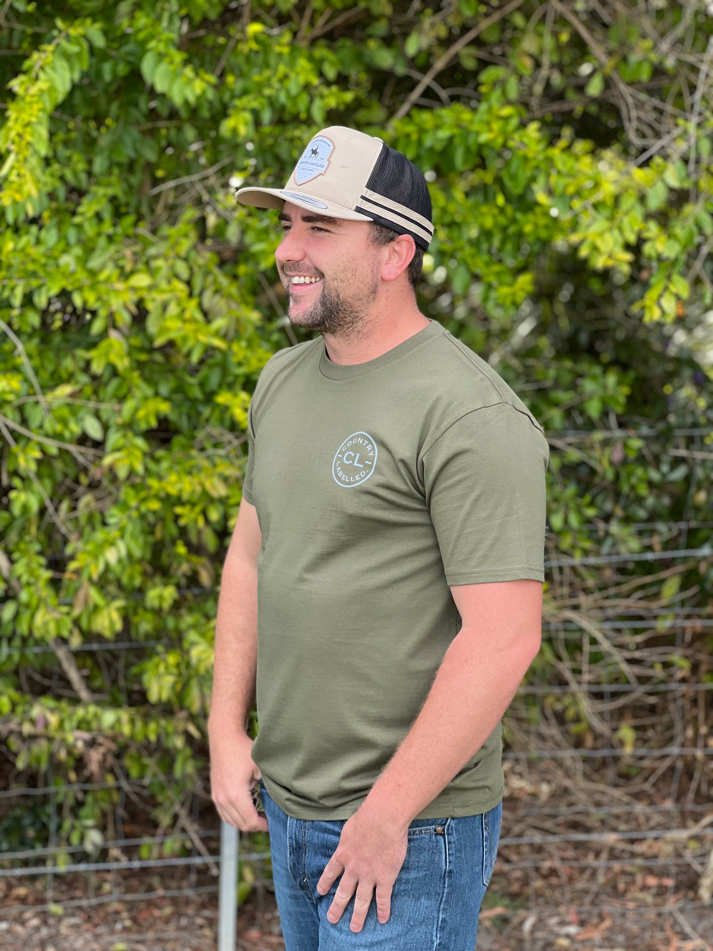 Mens Classic Signature CL T Shirt - Army Green - Grey Logo