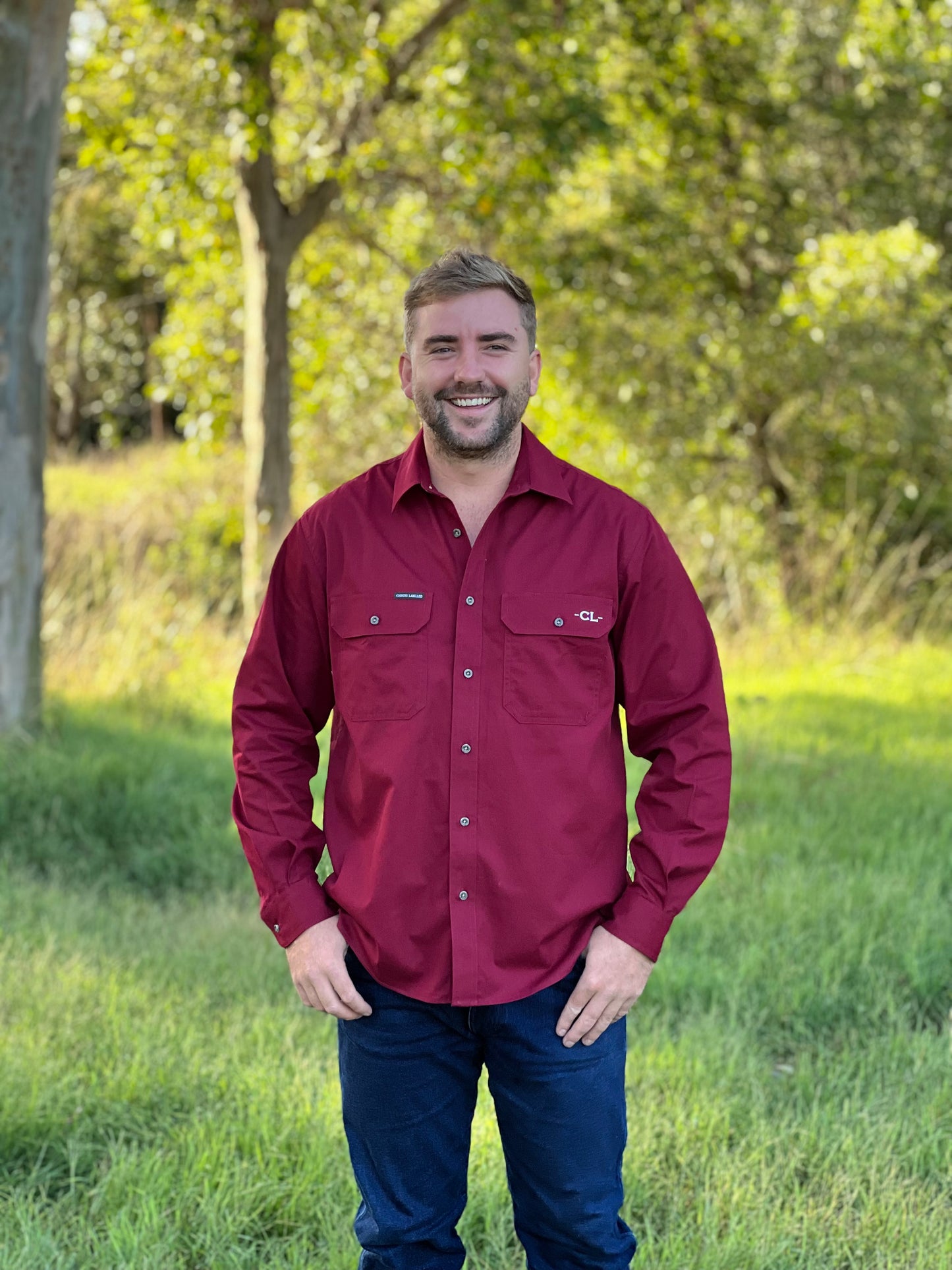 The Sale Yard Full Button Work Shirt - Burgundy