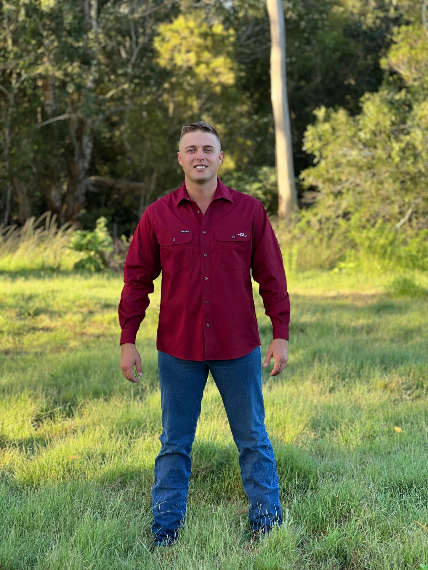 The Sale Yard Full Button Work Shirt - Burgundy