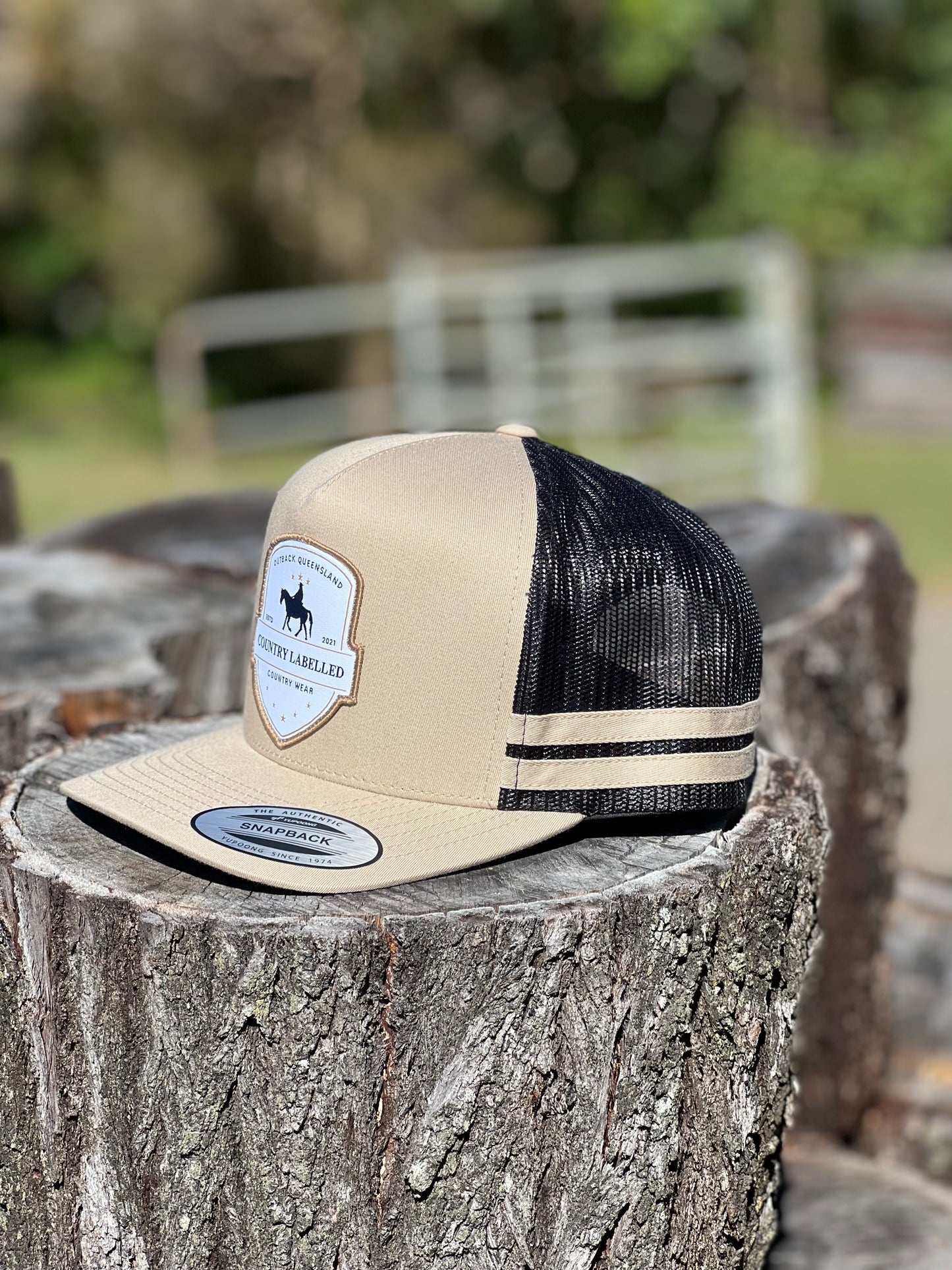 Country Labelled Stripe Cap Khaki & Black