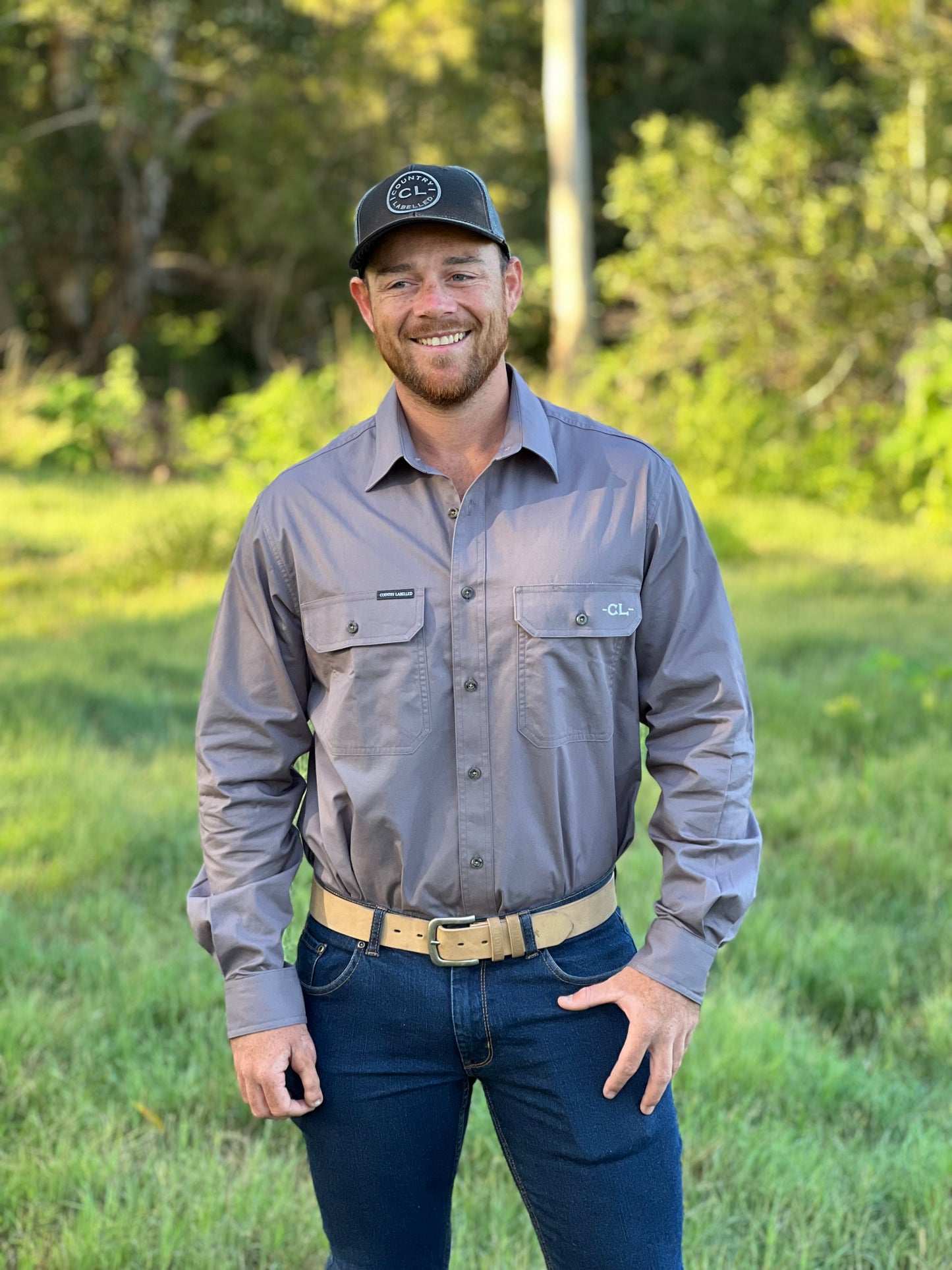 The Sale Yard Full Button Work Shirt - Grey