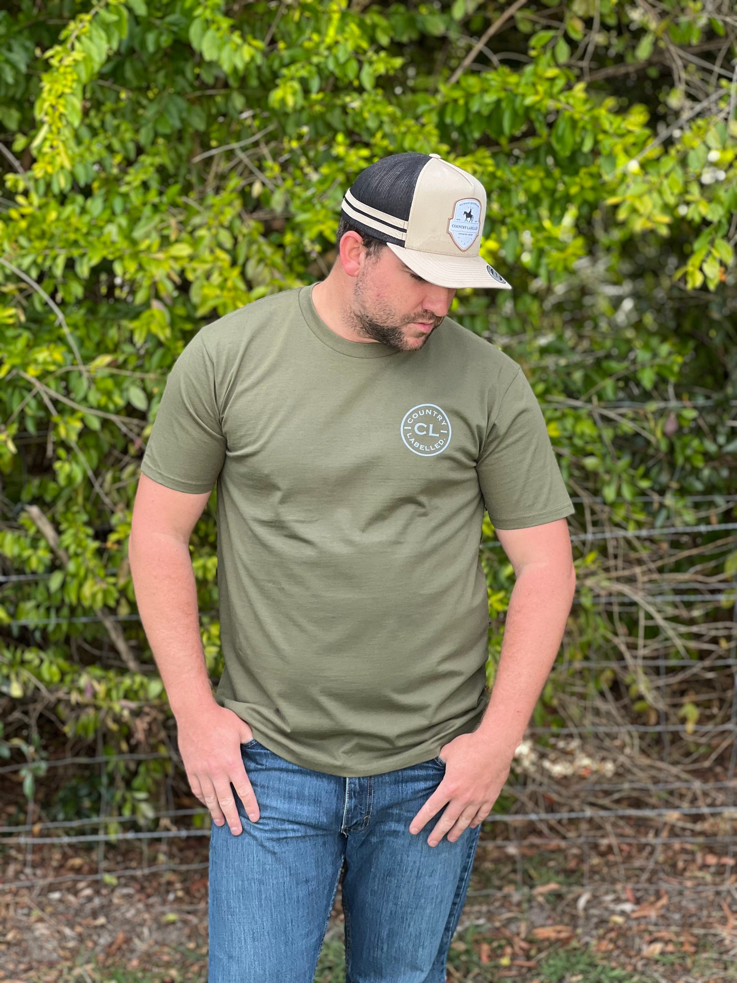 Mens Classic Signature CL T Shirt - Army Green - Grey Logo