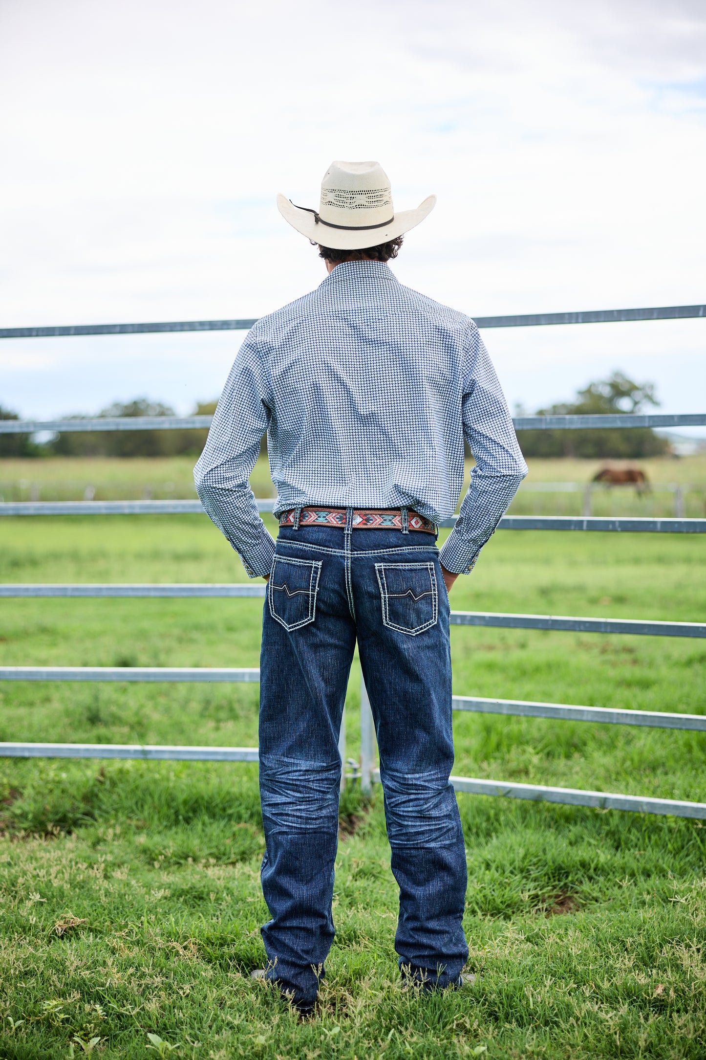 CL Cowboy Pearl Snap Button Up - Blue & White Star Print