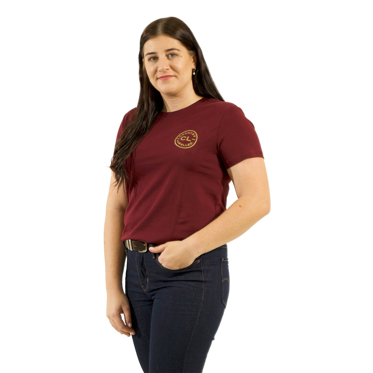 Women's Classic Signature CL T Shirt  - Burgundy - Gold Logo