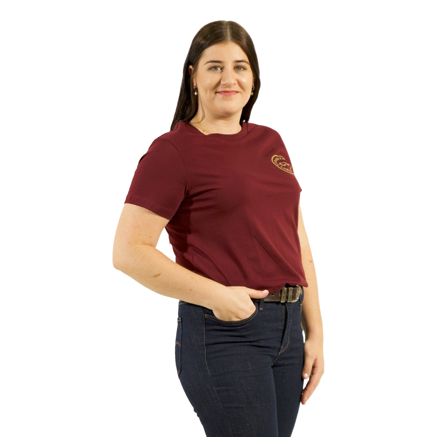 Women's Classic Signature CL T Shirt  - Burgundy - Gold Logo